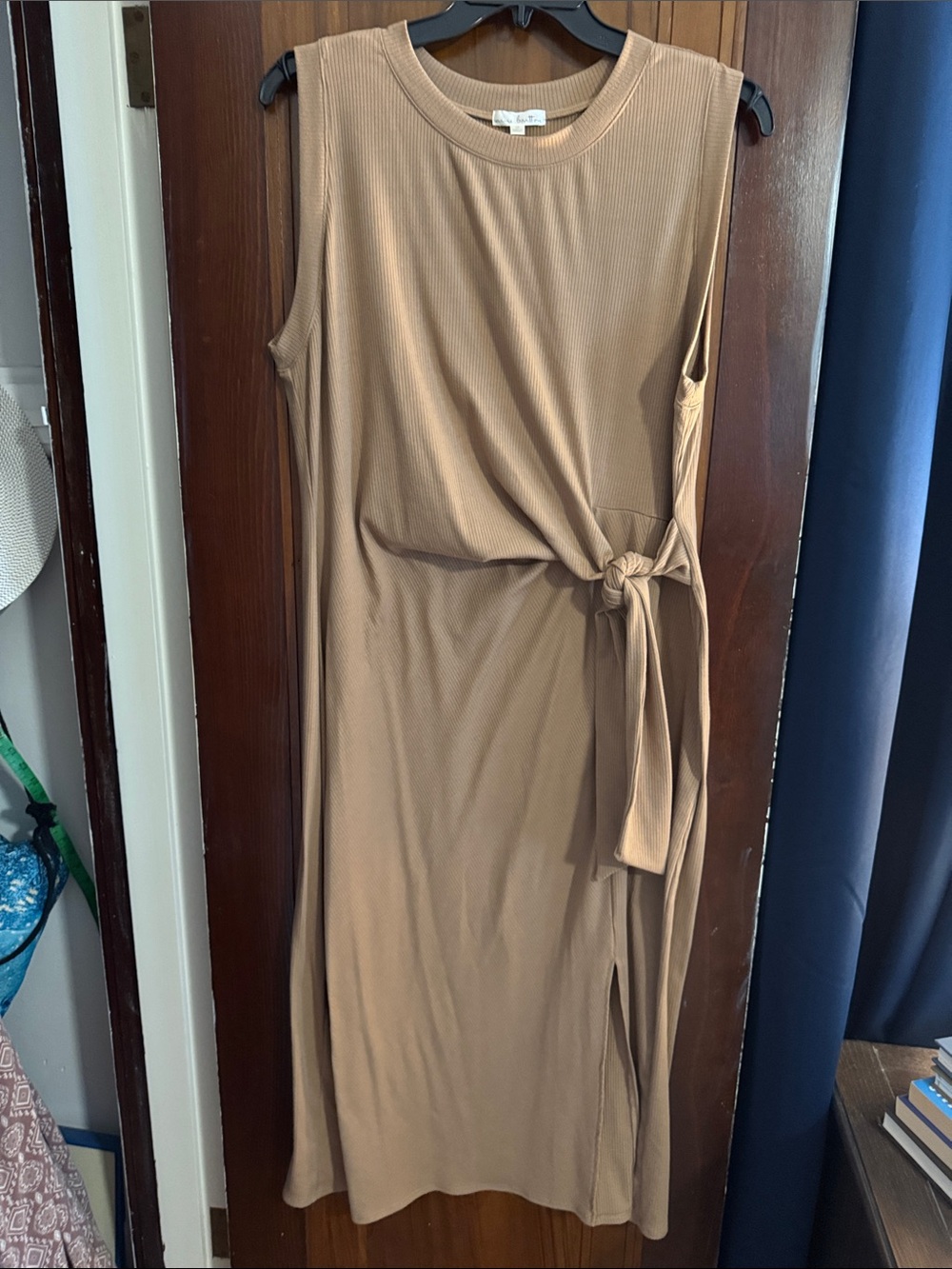 nine britton Sleeveless Tie-Side Midi Dress in Camel/Tan